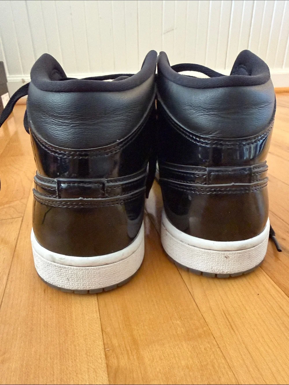 Nike Jordan Black Patent Leather High-Top Sneakers with White Midsole